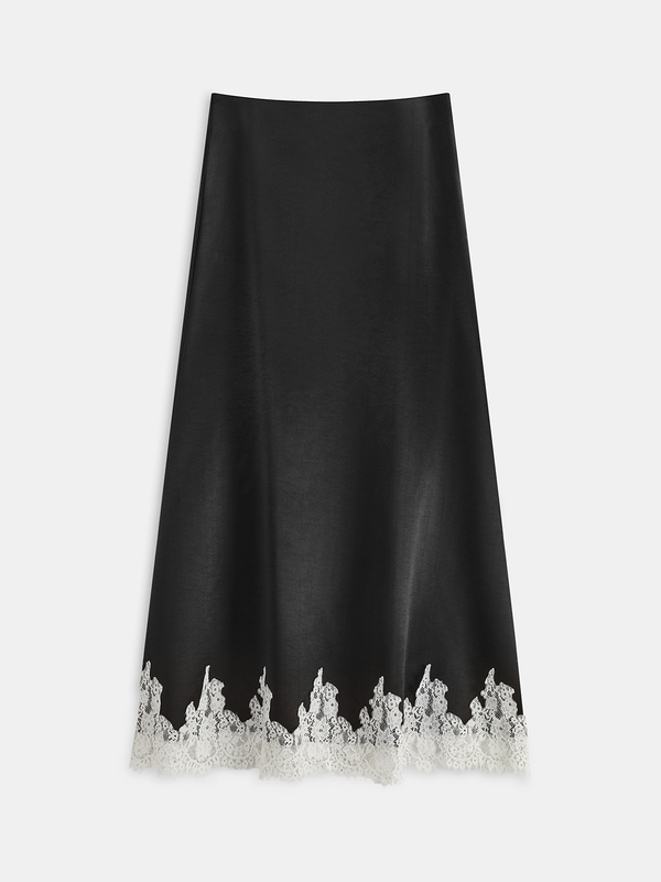 Lace Trim Satin Maxi Skirt