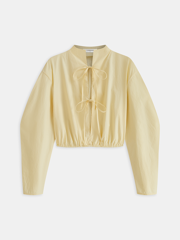 Puff Sleeve Tie Front Cropped Blouse