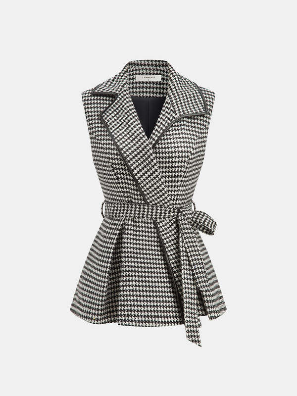 Houndstooth Tweed Belted Vest