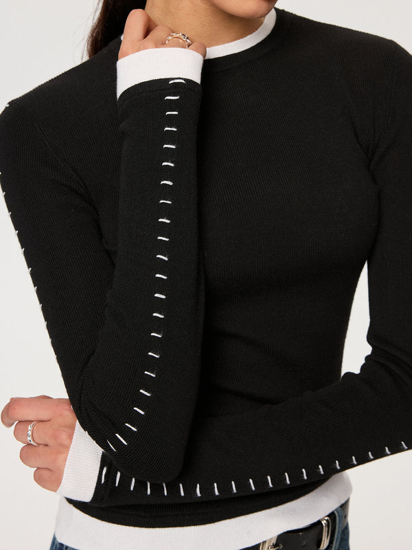 Contrast Stitch Wool-Blend Knit Top