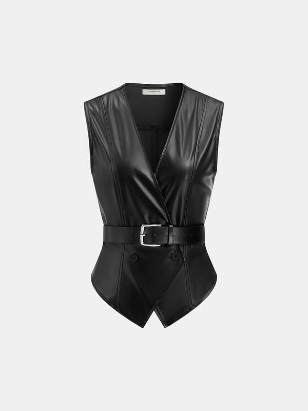 Faux Leather Belted Vest
