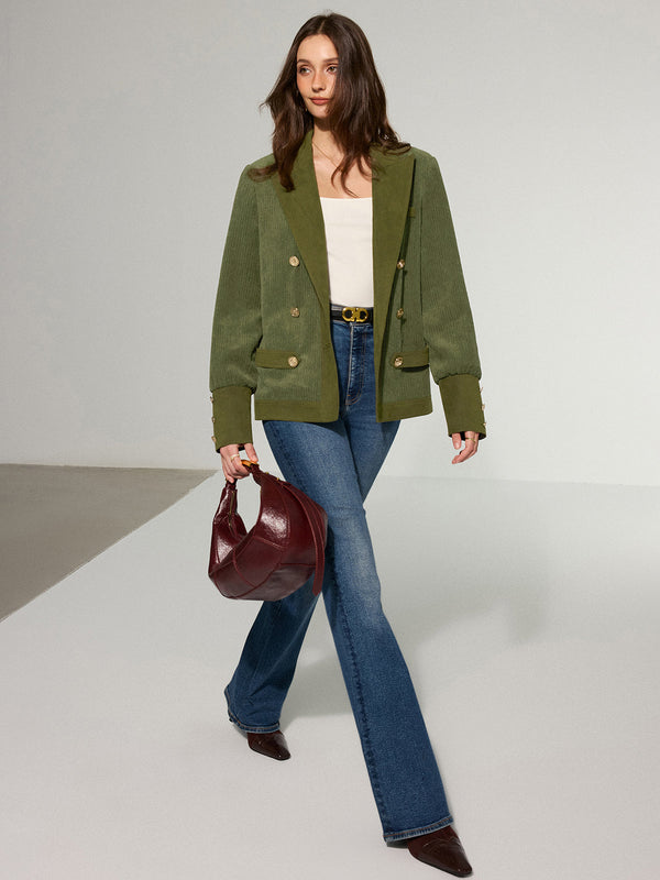 Corduroy Lapel Metal Button Blazer