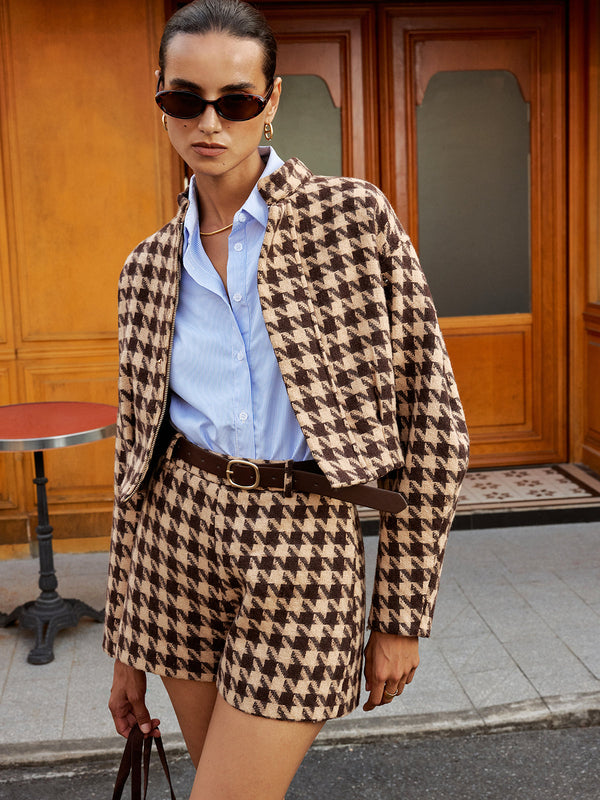 Houndstooth Stand-Collar Jacket