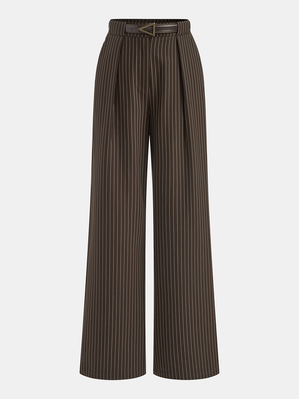 Mid-Waist Pinstripe Belted Pants