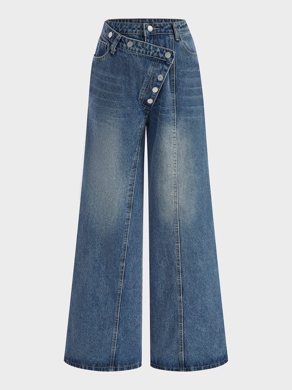 Denim Asymmetric Button Pants