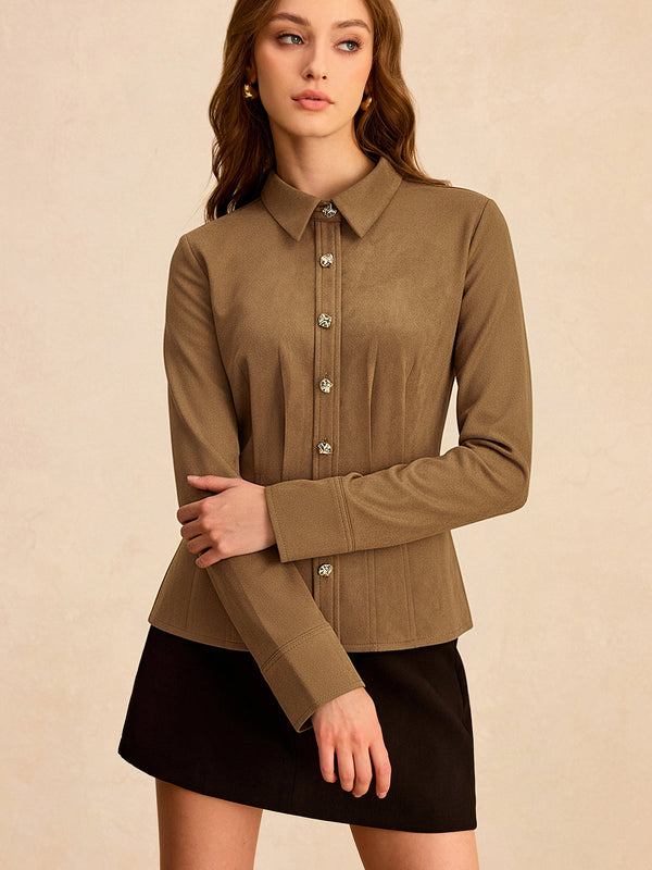 Pleat Collared Suede Shirt