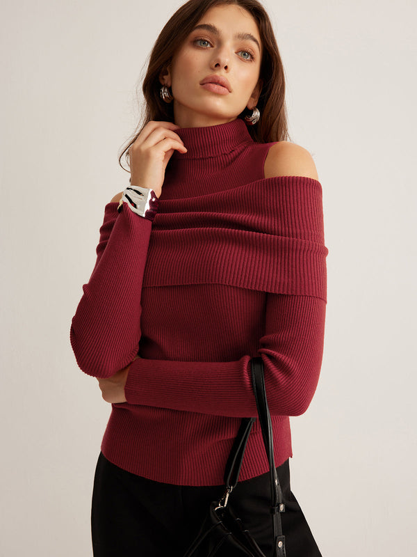 Elegant Turtleneck Cutout Knit Top