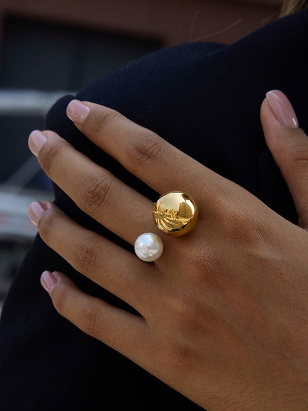 Pearl Accent Golden Open Ring
