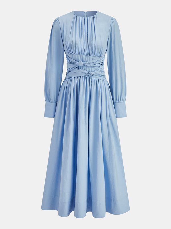 Knotted Gathered Long Sleeve Dress