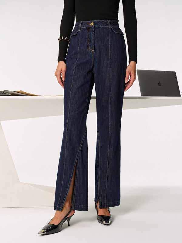 Mid-Waist Slit Denim Jeans