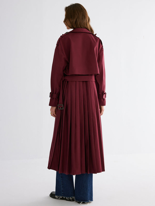 Pleated Hem Belted Trench Coat