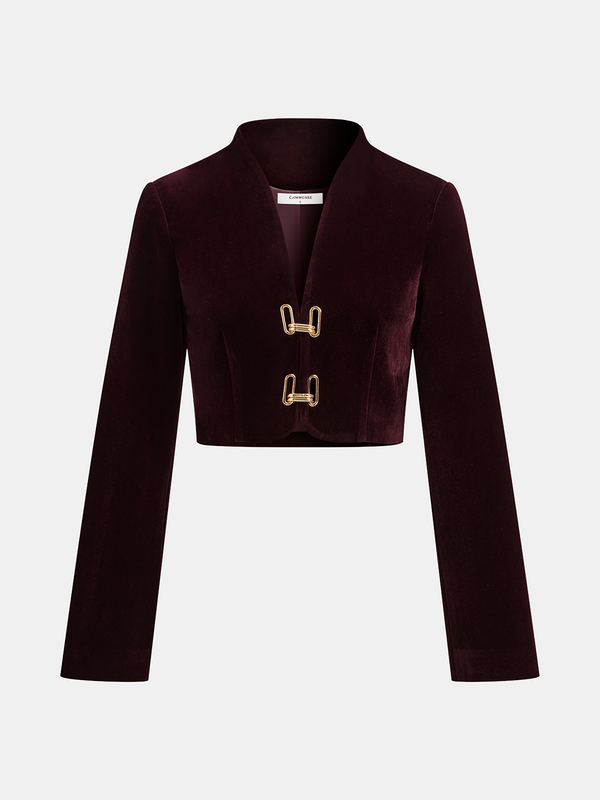 Metal Buckle Corduroy Stand Collar Jacket