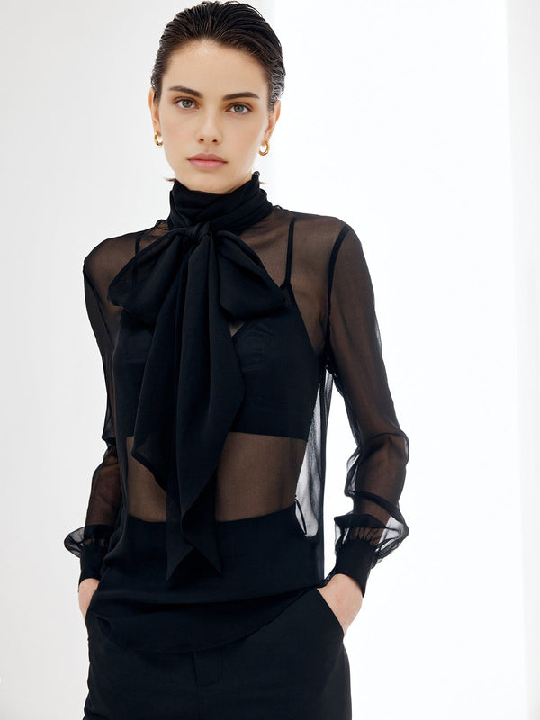 Sheer Bow Chiffon Blouse